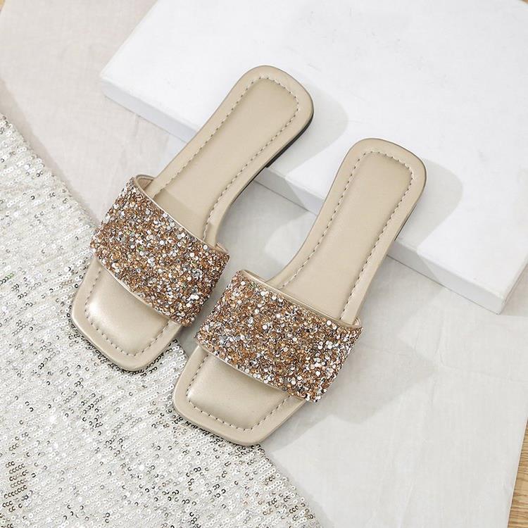 Damen Glamouröse Riemchen-Pantoletten mit funkelnder Strass-Applikation