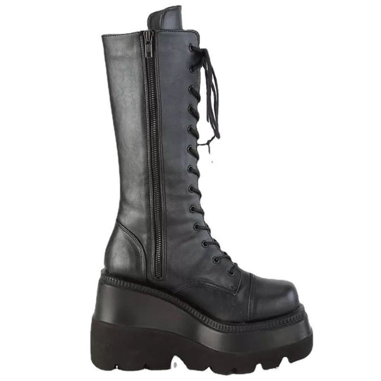 Damen Hochwertige Schnürstiefel mit Plateauabsatz und seitlichem Reißverschluss