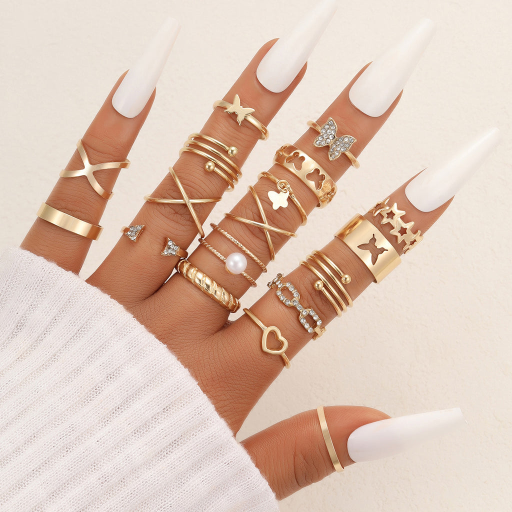 Damen Ring-Set mit kreativen Designs und funkelnden Akzenten Shop Nory