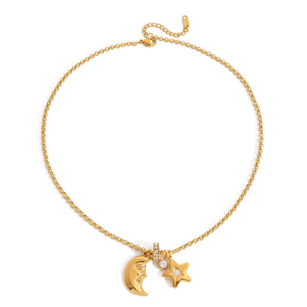 Damen Halskette mit funkelndem Mond- und Stern-Anhänger aus hypoallergenem Edelstahl Shop Nory