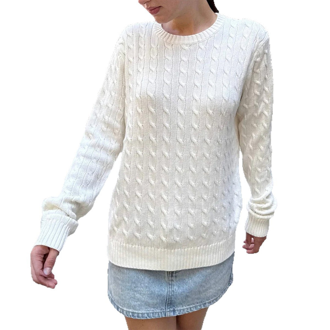 Damen nan grob gestrickter Zopfstrickpullover mit Rundhalsausschnitt, entspannter Oversize-Passform und gerippten Bündchen Shop Nory