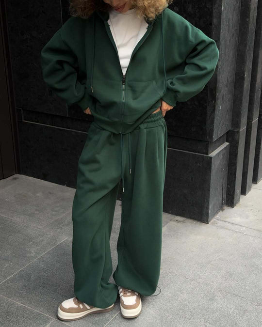 Damen oversized Kapuzenjacke mit Reißverschluss und weiten Jogginghose Lounge-Set Shop Nory