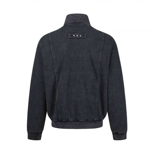 Unisex Grobgestrickte Zip‑Bomberjacke mit Stehkragen, Nieten‑Detail und Reißverschlusstaschen Shop Nory