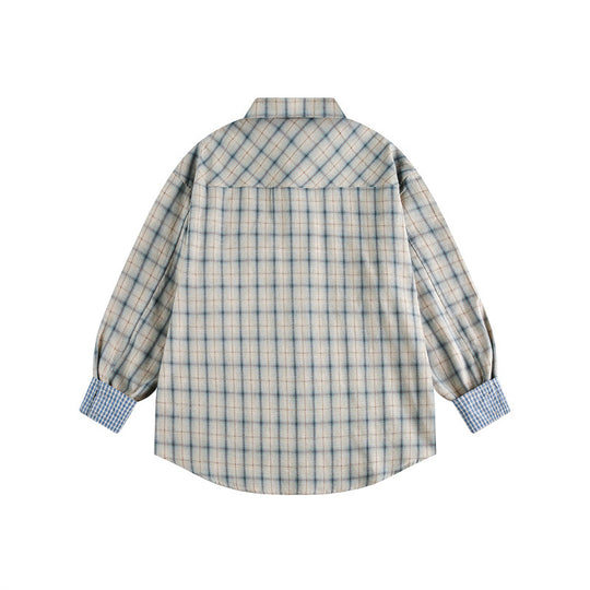 Unisex Oversize Hemdjacke im Karomuster mit asymmetrischer Brusttasche und Kontrastmanschetten Shop Nory