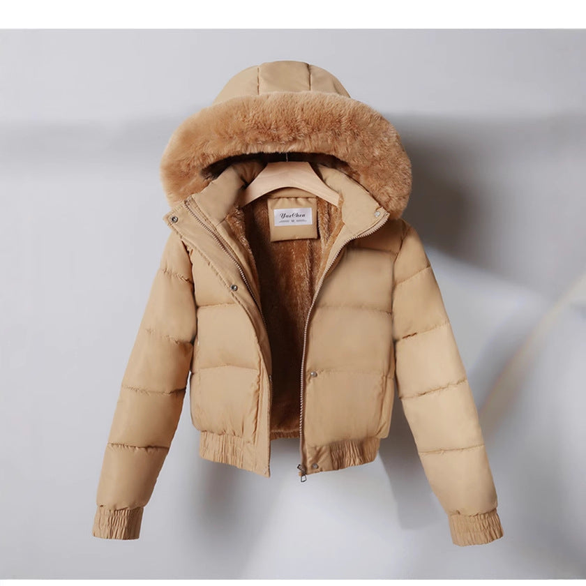 Damen nan kurze wattierte Kapuzenjacke mit Kunstfellbesatz, elastischem Saum und verdecktem Reißverschluss Shop Nory