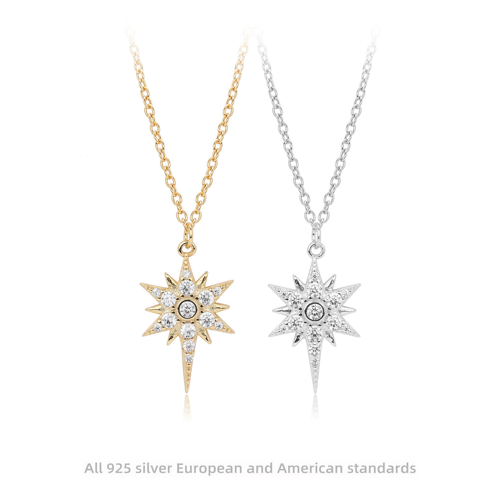 Damen Halskette mit strahlendem Sternanhänger aus hochwertigem 925 Sterling Silber und funkelnden Zirkonia Shop Nory
