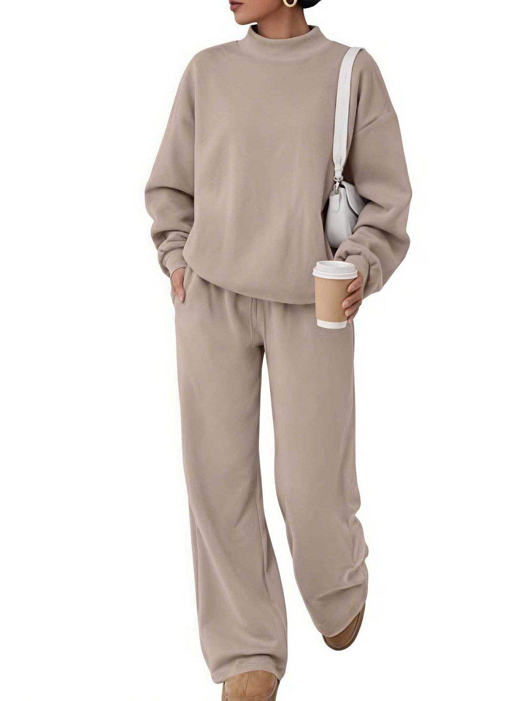 Damen Lässiges Lounge-Set mit hohem Stehkragen und weiter Jogginghose Shop Nory