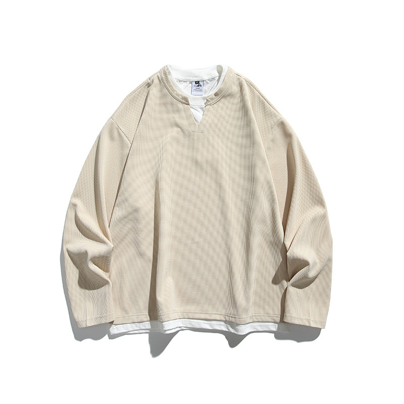 Unisex Oversize-Layering-Sweatshirt mit V‑Einsatz und sichtbarem Innenlayer Shop Nory