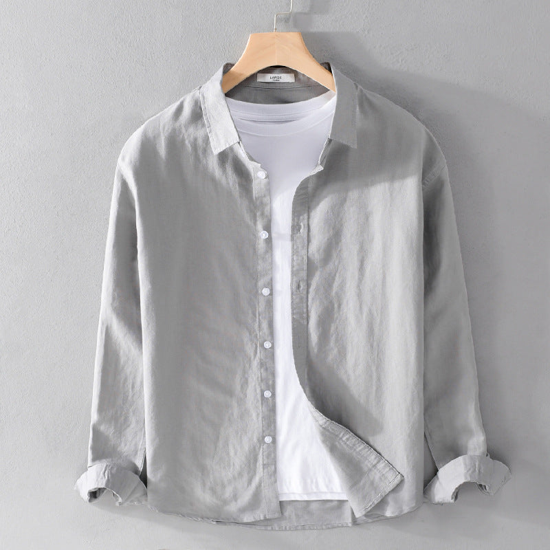 Herren Leinenmix-Layering-Overshirt mit Kentkragen, gerundetem Saum und Soft‑Touch Shop Nory