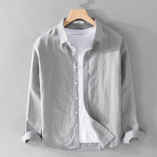 Herren Leinenmix-Layering-Overshirt mit Kentkragen, gerundetem Saum und Soft‑Touch Shop Nory