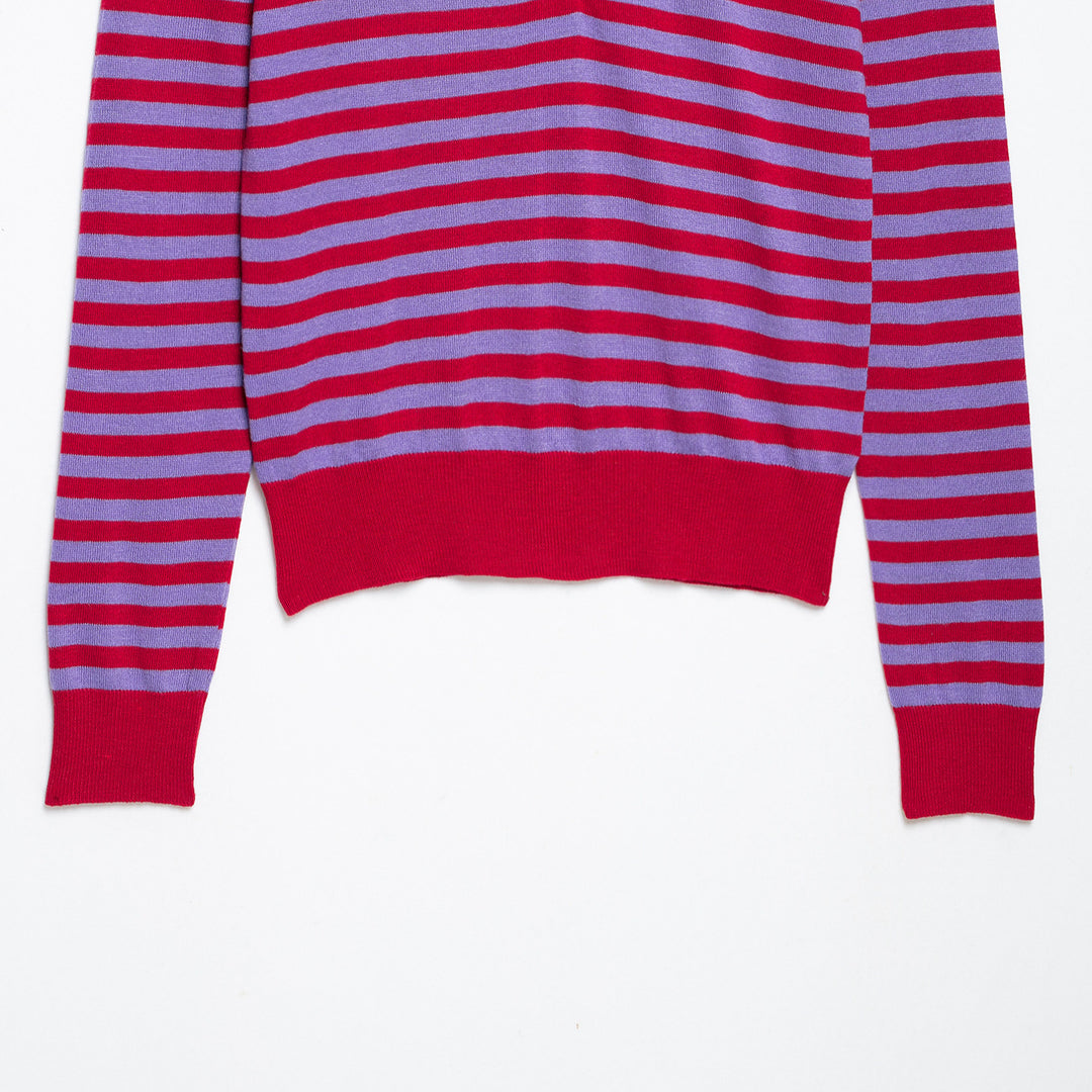 Damen Gestreifter Cropped-Polo-Cardigan aus Feinstrick mit Knopfleiste Shop Nory