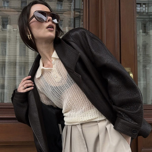 Damen Oversize Lederoptik-Mantel mit strukturierter Oberfläche und weitem Revers Shop Nory