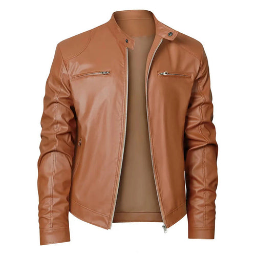 Herren Kunstleder Bikerjacke mit Taschen