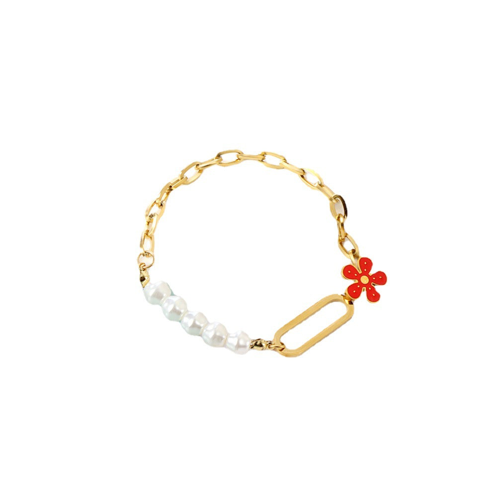 Damen Armband mit Perlenschnur und festlichem Herzanhänger Shop Nory