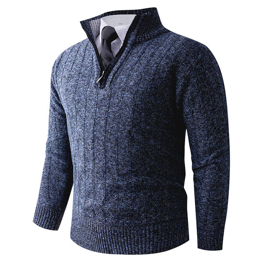 Herren Feinstrick-Halbzippullover mit hohem Stehkragen, Rippen- und Zopfmuster Shop Nory