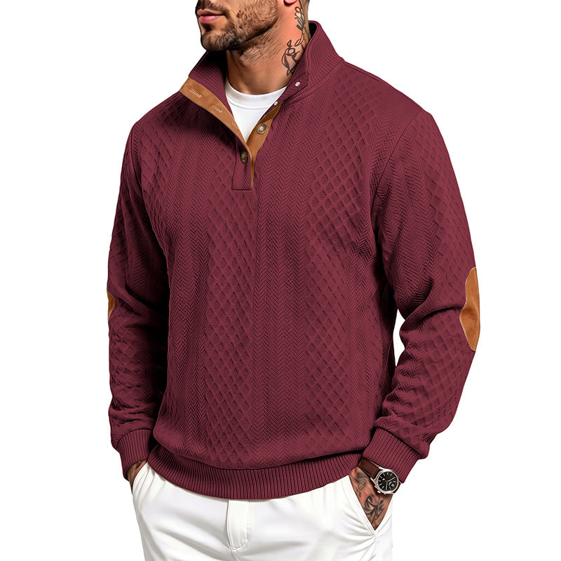 Herren Feinstrukturierter Troyer-Pullover mit Kragenbesatz und Ellbogen-Patches Shop Nory