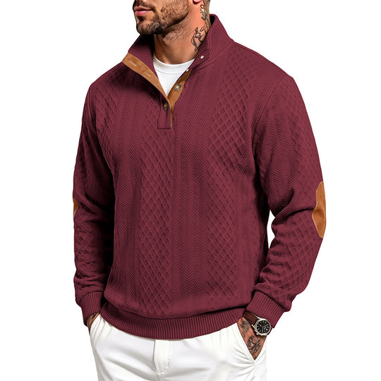 Herren Feinstrukturierter Troyer-Pullover mit Kragenbesatz und Ellbogen-Patches Shop Nory