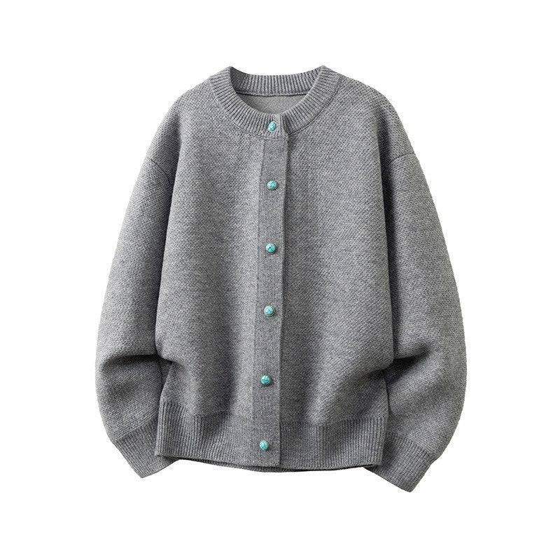 Damen Oversize-Strickjacke mit rundem Ausschnitt und kontrastknöpfen Shop Nory