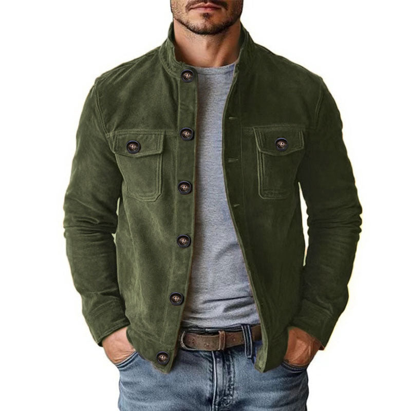 Herren nan robuste Wildlederjacke mit Stehkragen und Knopfverschluss