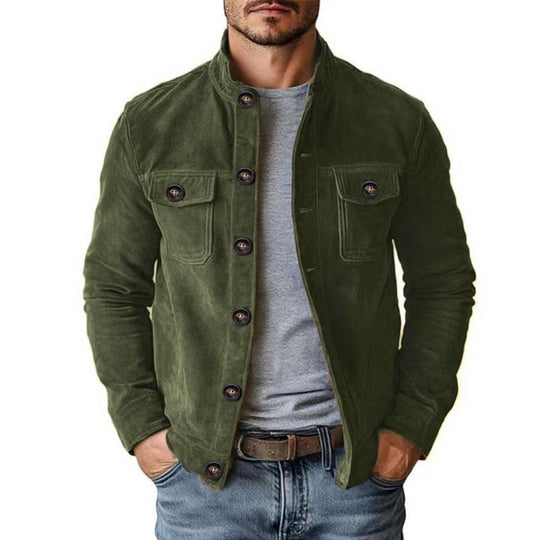 Herren nan robuste Wildlederjacke mit Stehkragen und Knopfverschluss