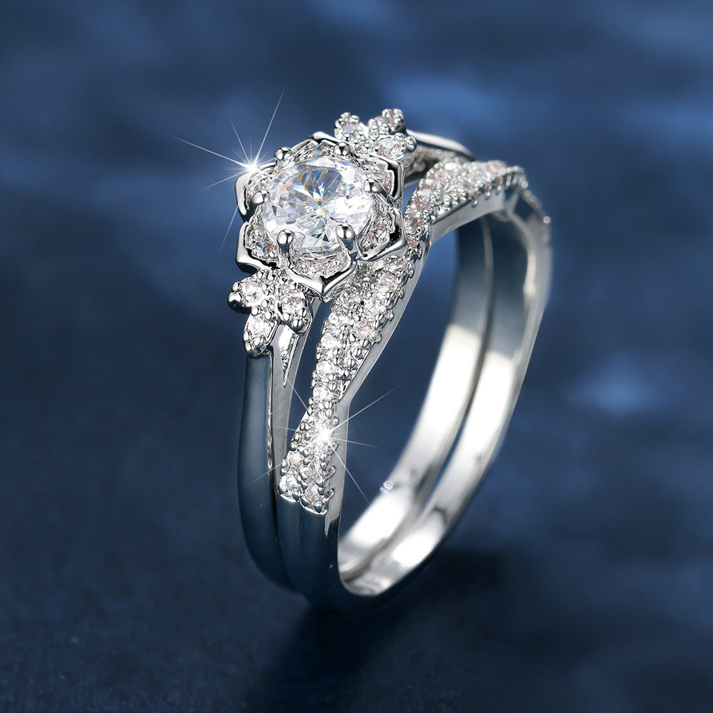 Damen Ring set mit floralem Design und funkelnden Zirkonia Shop Nory