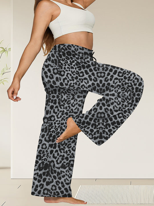 Damen Weite High-Waist Yogahose mit Leopardenmuster und Kordelzug Shopy Nory