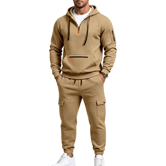 Herren Zweiteiliges Fleece-Loungewear-Set mit Halbzip-Kapuze und Cargo-Jogger Shop Nory