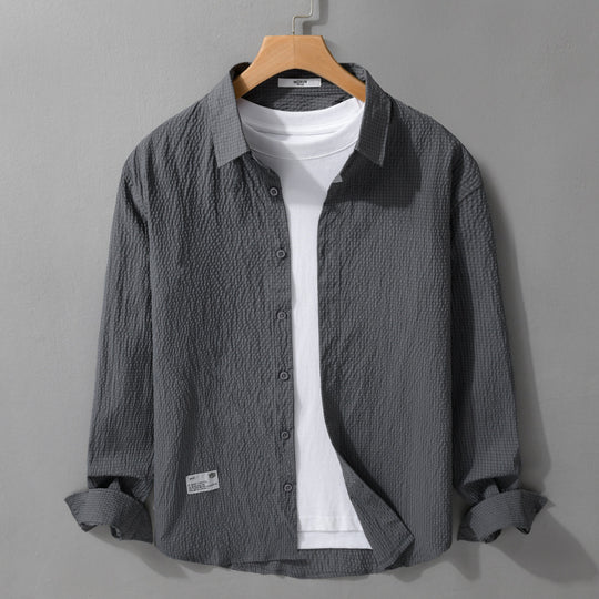 Herren Struktur-Leichthemd im Layering-Style mit Crinkle-Optik und gerundetem Saum Shop Nory