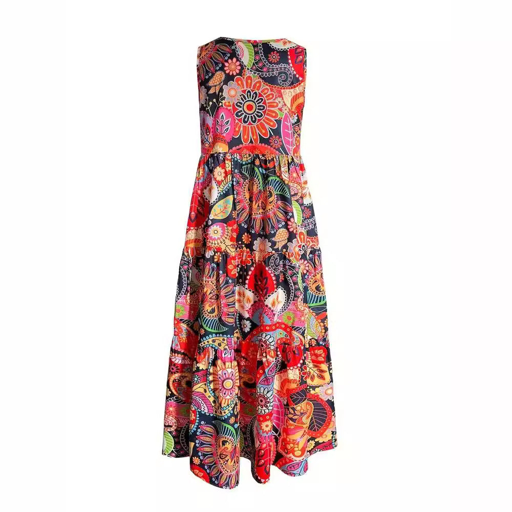 Damen Maxikleid mit buntem Blumenmuster und elegantem V-Ausschnitt