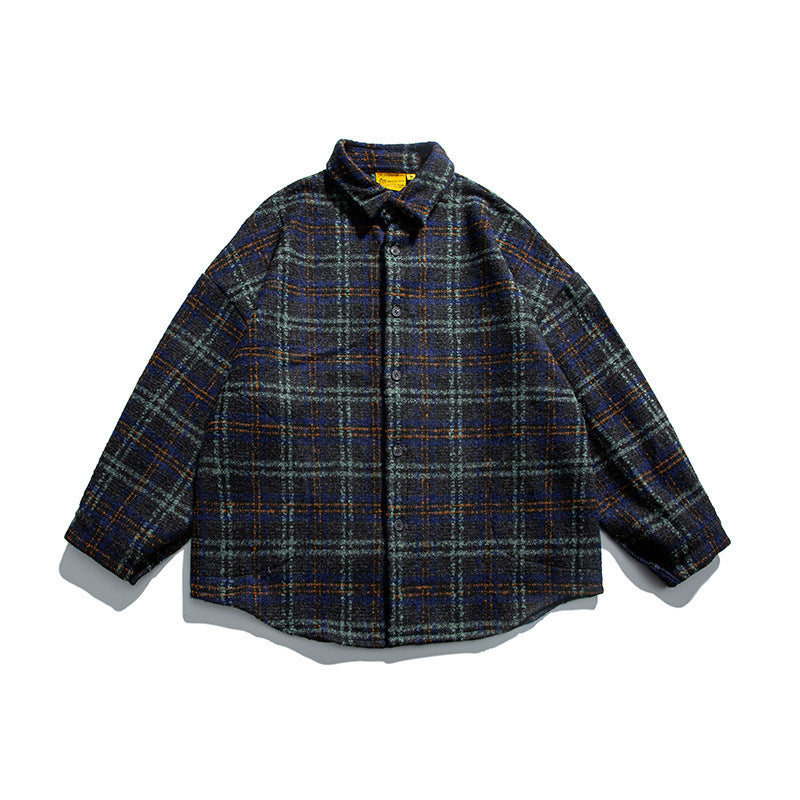 Unisex Bouclé-Karo Hemdjacke mit gesteppter Fütterung, abgerundetem Saum und Hemdkragen Shop Nory