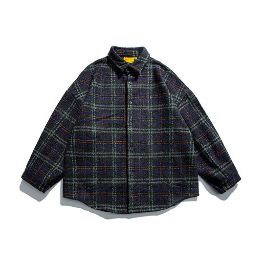 Unisex Bouclé-Karo Hemdjacke mit gesteppter Fütterung, abgerundetem Saum und Hemdkragen Shop Nory