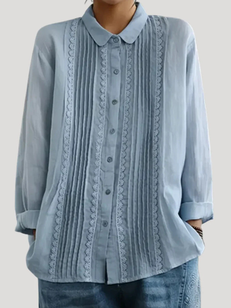 Damen Elegante Bluse mit feinen Falten und Spitzenbesatz