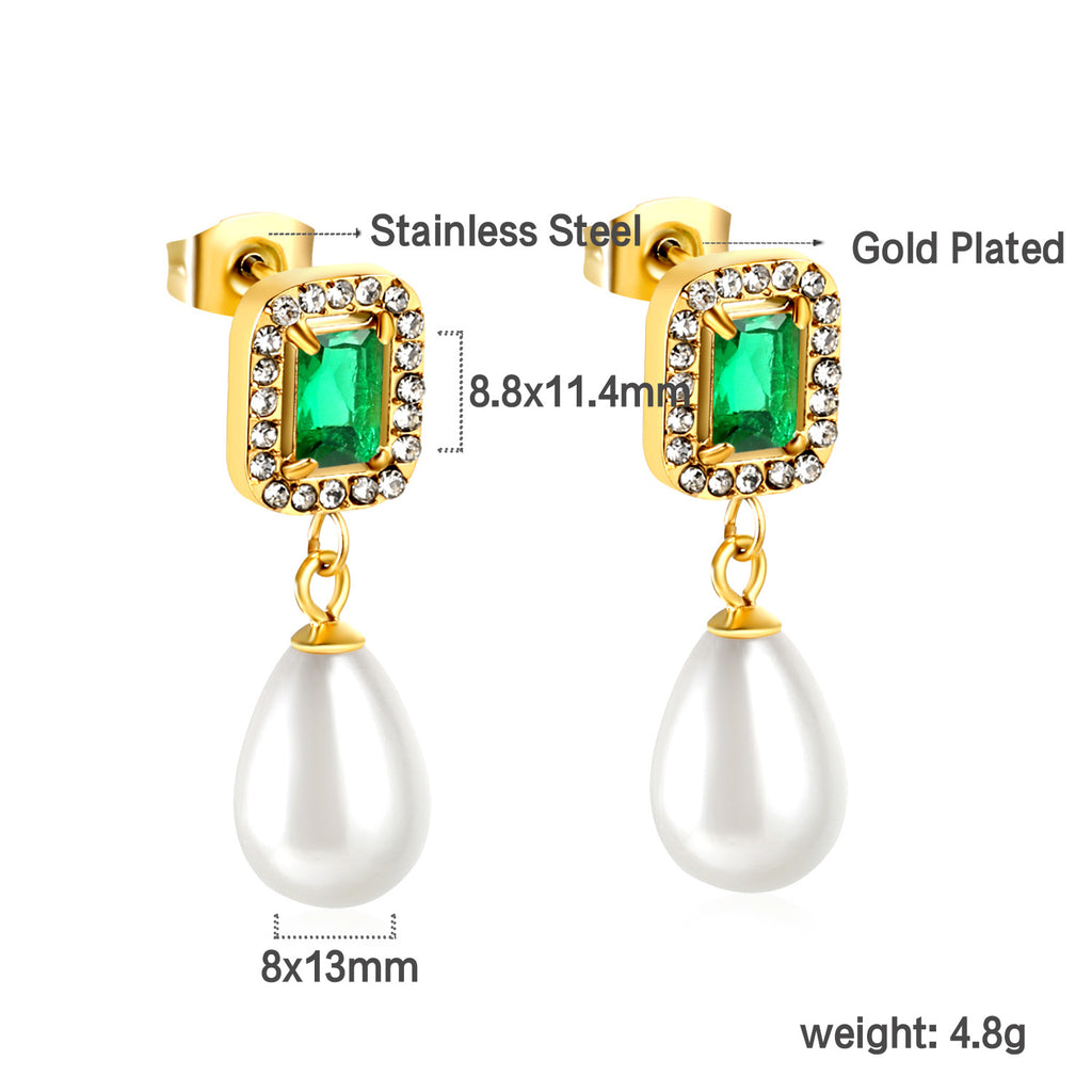 Damen Ring mit grünem Kristall und funkelndem Zirkonia-Rahmen Shop Nory