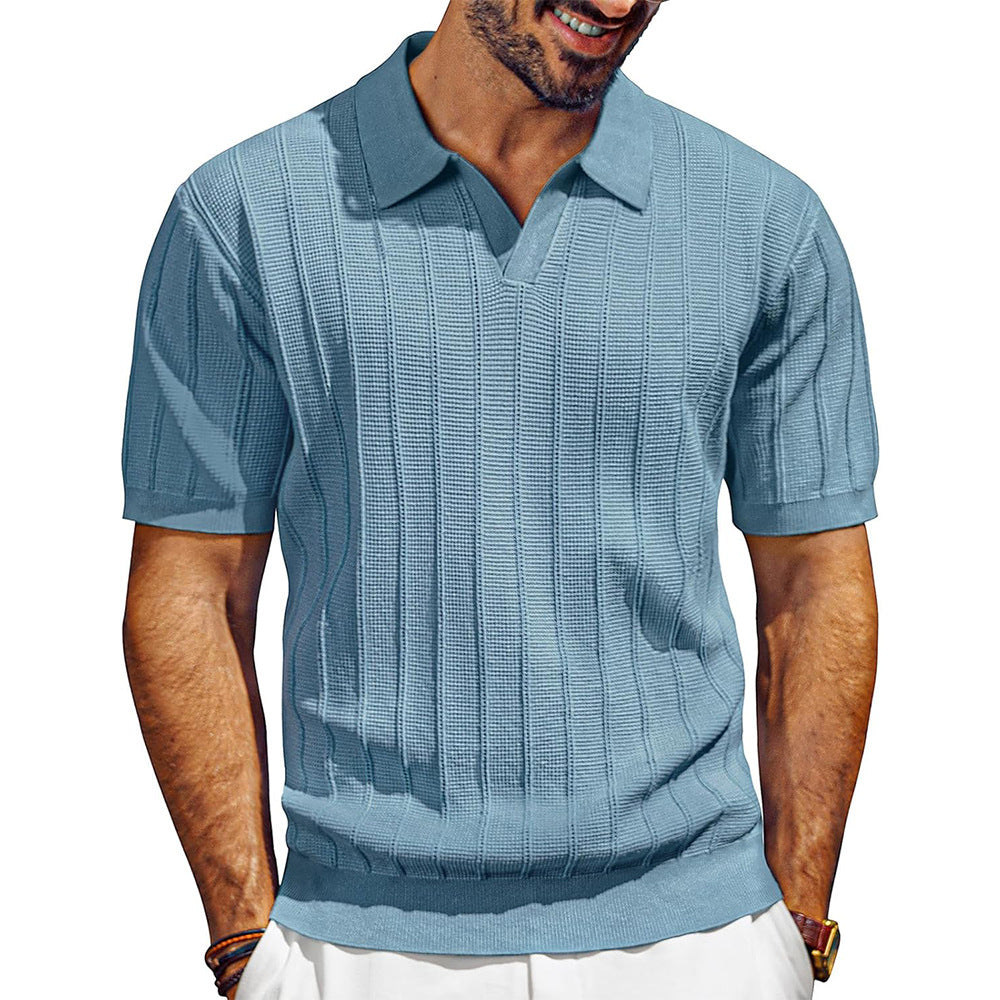 Herren leichtes Kurzarm Strick-Poloshirt mit strukturiertem Rippmuster Shop Nory