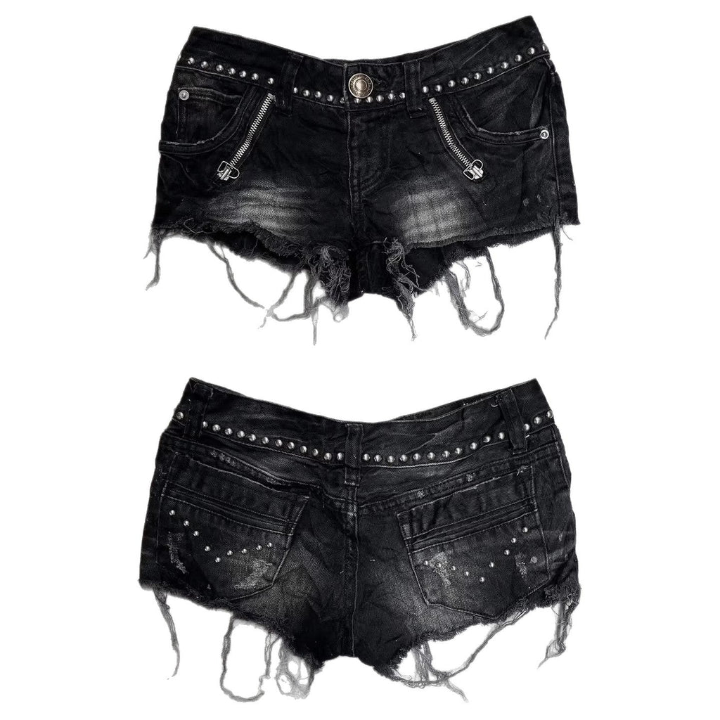 Damen Modische Destroyed Denim-Shorts mit Nieten
