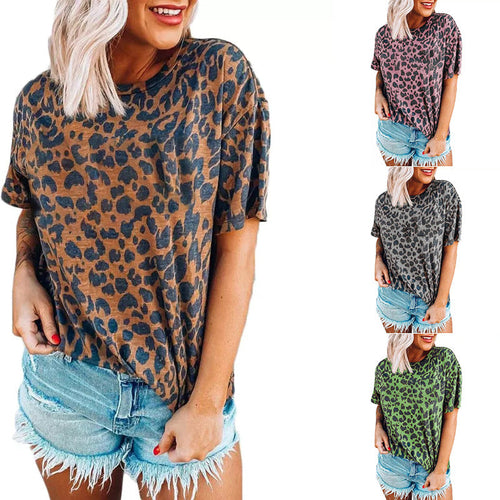 Damen lässiges Leoprint T-Shirt mit weichem Stoff und lockerer Passform