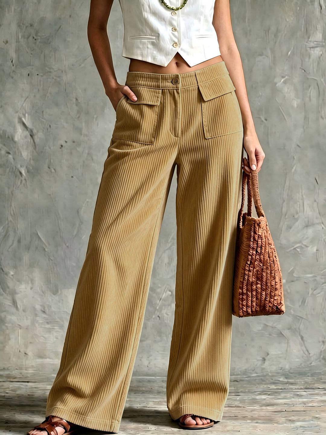 Damen Weite Cord-Palazzohose mit hoher Taille und aufgesetzten Pattentaschen Shop Nory