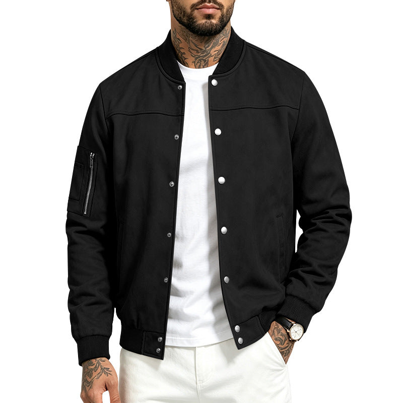 Herren Veloursleder‑Optik Bomberjacke mit Druckknopfleiste, Ärmeltasche und Rippbündchen Shop Nory