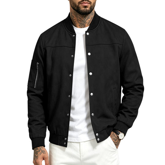 Herren Veloursleder‑Optik Bomberjacke mit Druckknopfleiste, Ärmeltasche und Rippbündchen Shop Nory