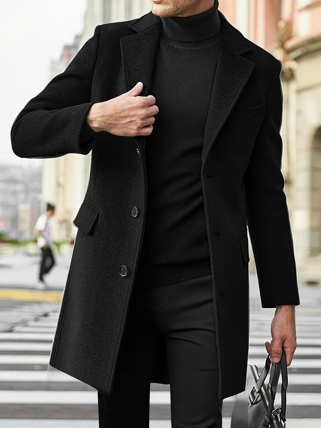Herren Moderner Longcoat aus Wollmix mit schmalem Revers, Pattentaschen und schlanker Schnitt Shop Nory