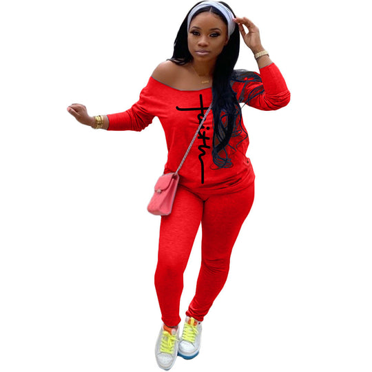 Damen Lässiges Off-Shoulder Zweiteiler-Set mit Figurbetonter Leggings und Oversize-Shirt Shop Nory