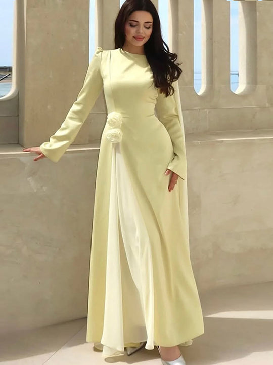 Damen Abendkleid mit Cape-Ärmeln, taillierter Silhouette und Zierblüten-Detail Shop Nory