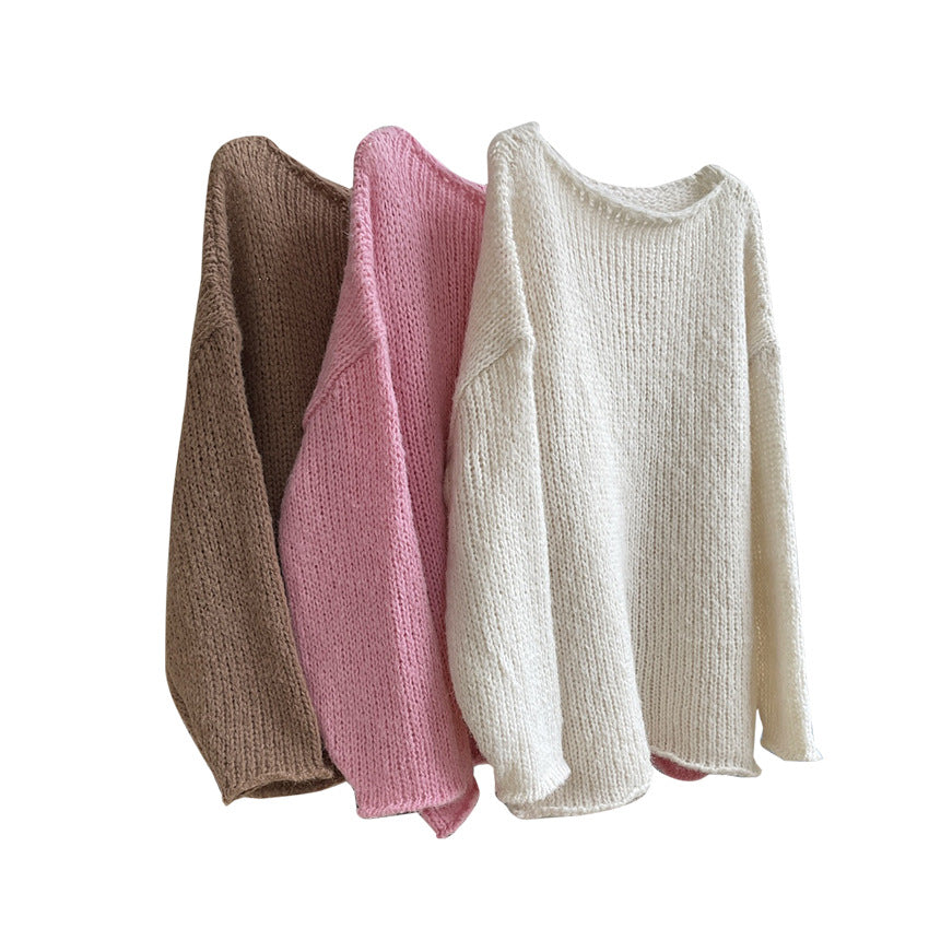 Damen Grobgestrickter Oversize-Pullover mit Rundhalsausschnitt und verlängertem Saum Shop Nory