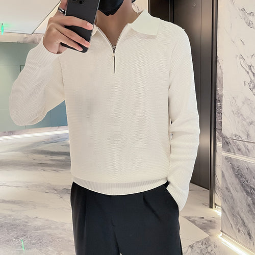Herren Strukturierter Halbzip-Strickpolopullover mit Reißverschlusskragen Shop Nory