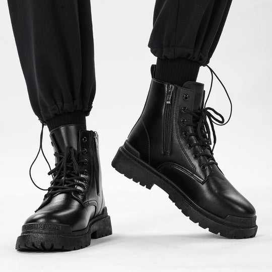 Damen Chunky Combat-Stiefel mit Reißverschluss, profilierter Gummisohle und Schnürung Shopy Nory