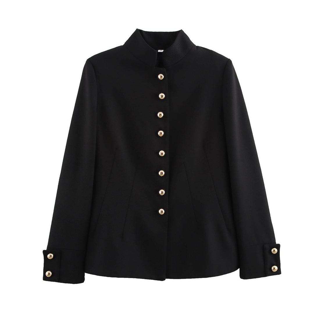 Damen Taillierter Kurzblazer mit Stehkragen und goldenen Zierknöpfen Shop Nory