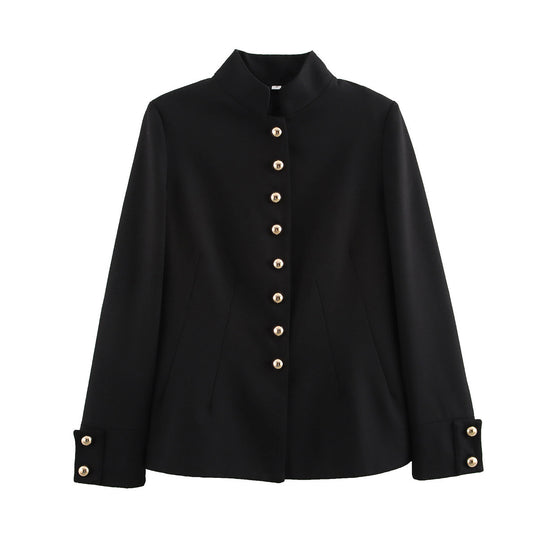 Damen Taillierter Kurzblazer mit Stehkragen und goldenen Zierknöpfen Shop Nory