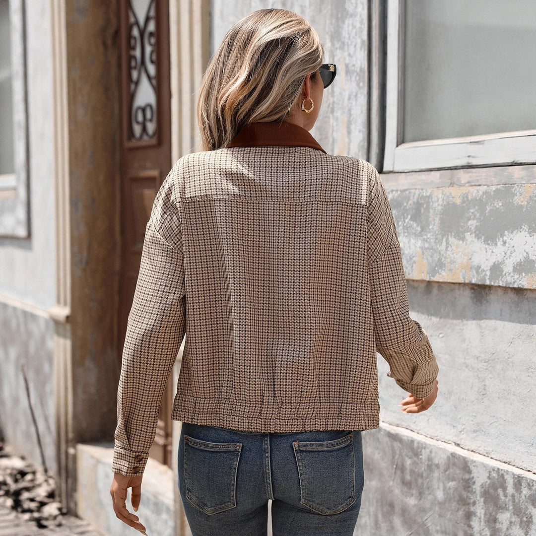 Damen Lässige Karierte Jacke mit Stehkragen Shop Nory