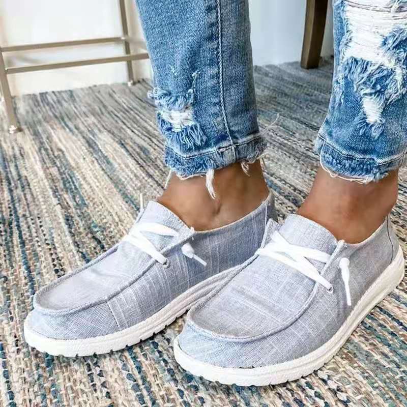 Damen nan Segeltuch-Mokassin-Sneaker mit elastischer Schnürung gepolstertem Komfortfußbett und profilierter Gummisohle