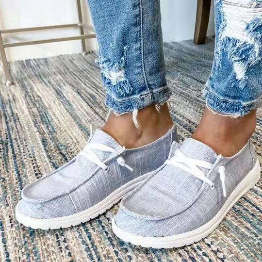 Damen nan Segeltuch-Mokassin-Sneaker mit elastischer Schnürung gepolstertem Komfortfußbett und profilierter Gummisohle